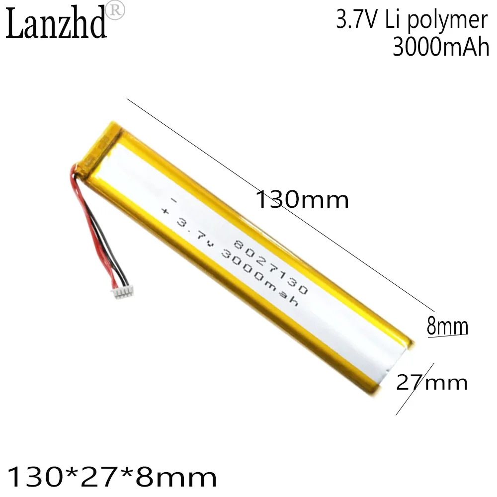 

3.7V Li polymer lithium battery 8027130 large capacity built-in LED light 3000mA rechargeable strip cell