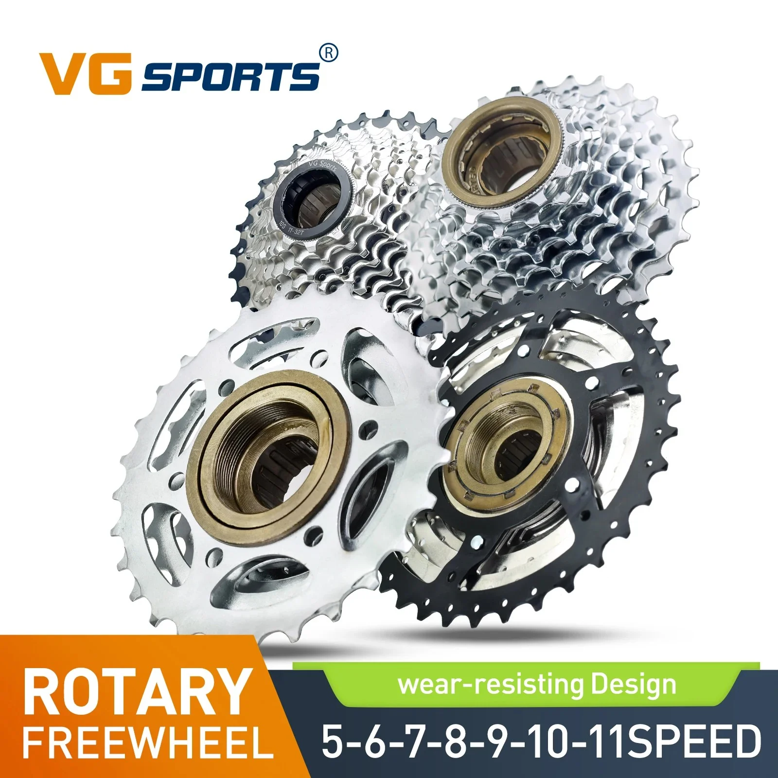 VG Sports Bicycle Sprocket 5/6/7/8/9/10/11 Speed Thread Freewheel 13-28/32T 11-32/36T Cogs Compatible with rotary Hub 4.8