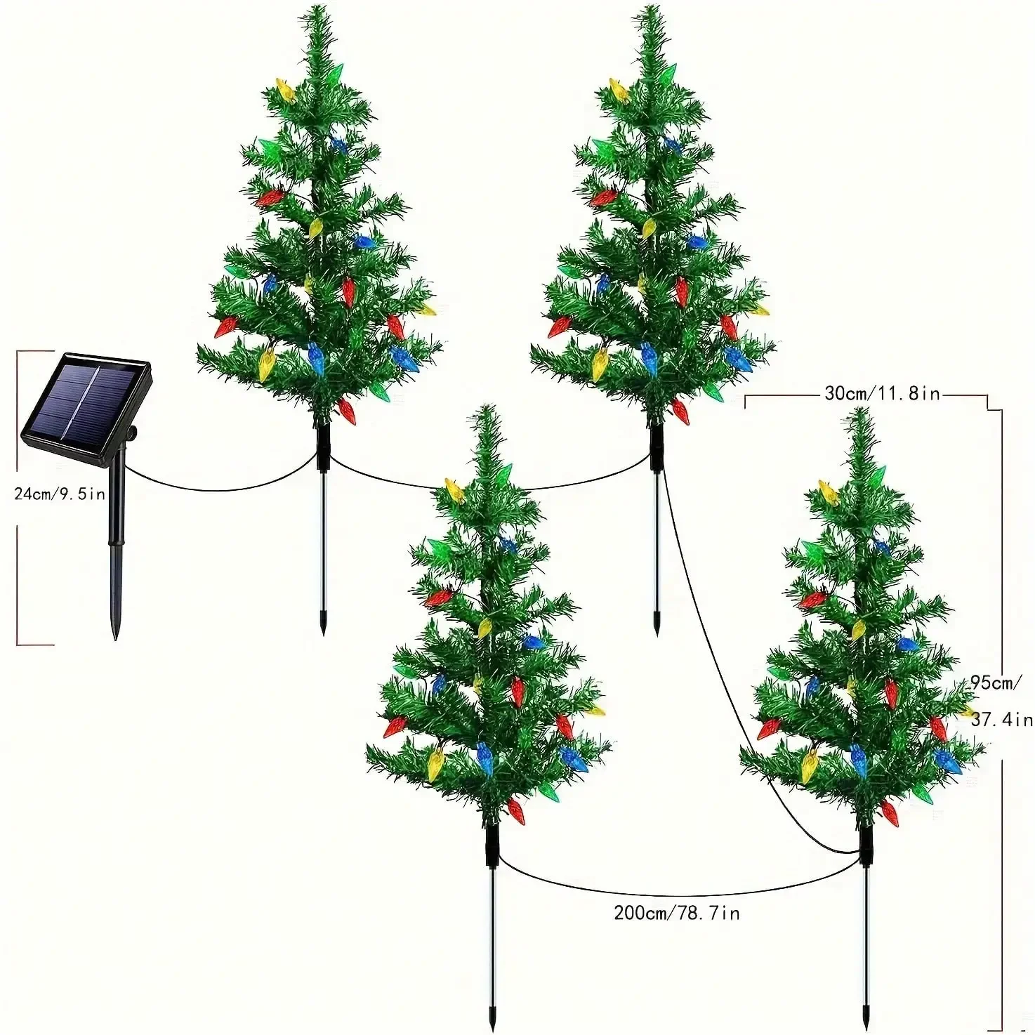 (1 Set Of 4 Solar Christmas Tree Lights) Holiday Decorations, Outdoor Courtyard, Garden, Lawn, Small Path Lights, Atmosphere Lights, Christmas Courtyard Decoration Lights IP65