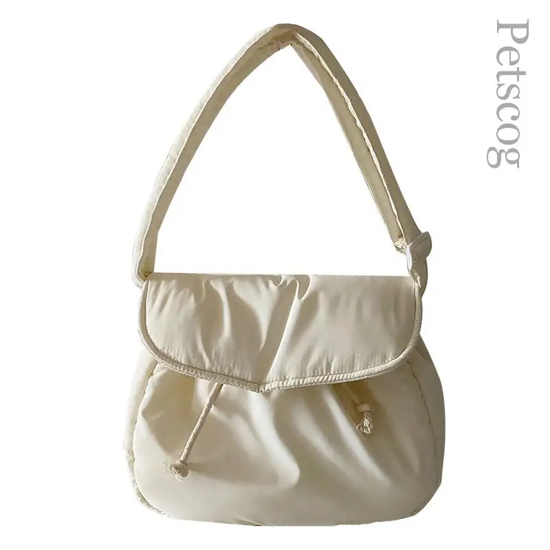 Bolso de hombro cruzado informal de algodón suave para mujer, bandolera blanca de gran capacidad, bolso de estudiante, bolsos sencillos de moda para