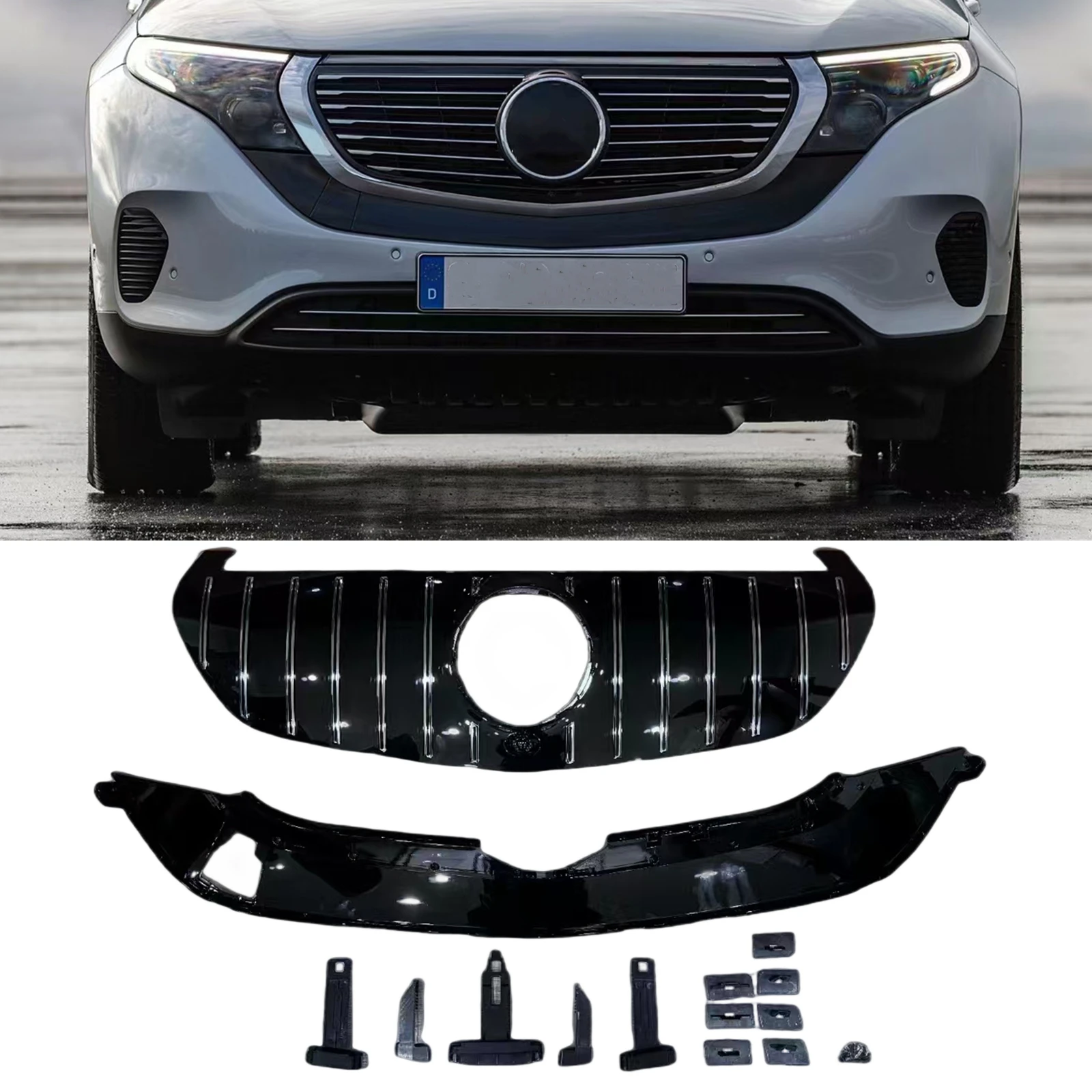 Car Front Bumper Grille Racing Grille Radiator GT Style For Mercedes Benz EQC 293 2022 2023 2024 Base Version