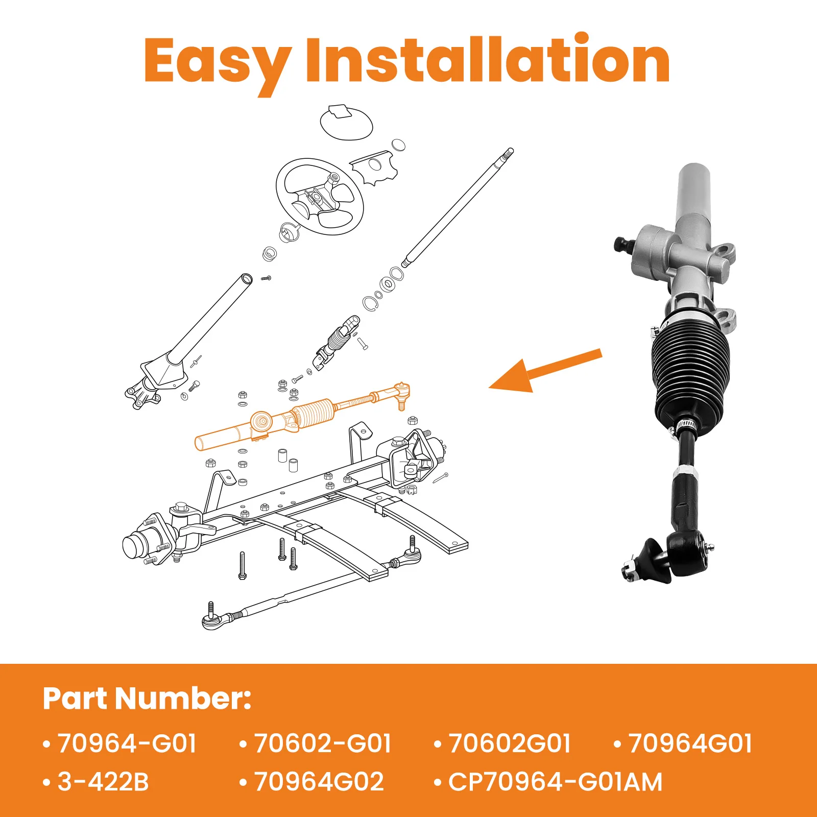 Steering Gear Box Pinion  Rack Assembly for EZGO TXT 2001 For Golf Cart Electric Carts  2001-19 Mounting Hardware  70964-G01