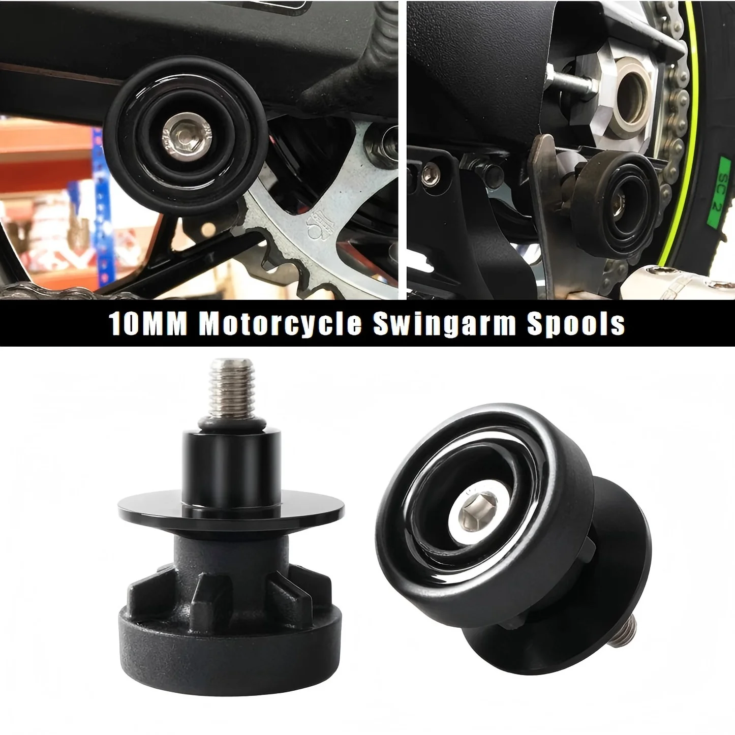 

10MM Motorcycle Swingarm Spools for Ninja250/Ninja300/Z250/Z300/Z520SL/Z800/Z1000/Z750 - Paddock Stand Bobbins Lift Hook Sliders
