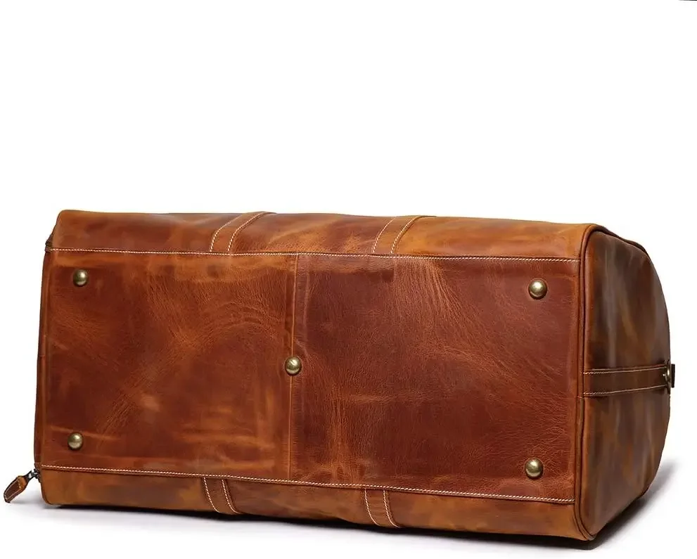 حقيبة أمتعة جلدية للسفر، حقيبة يد رجالي واق من المطر ريترو (بني، 24 بوصة)