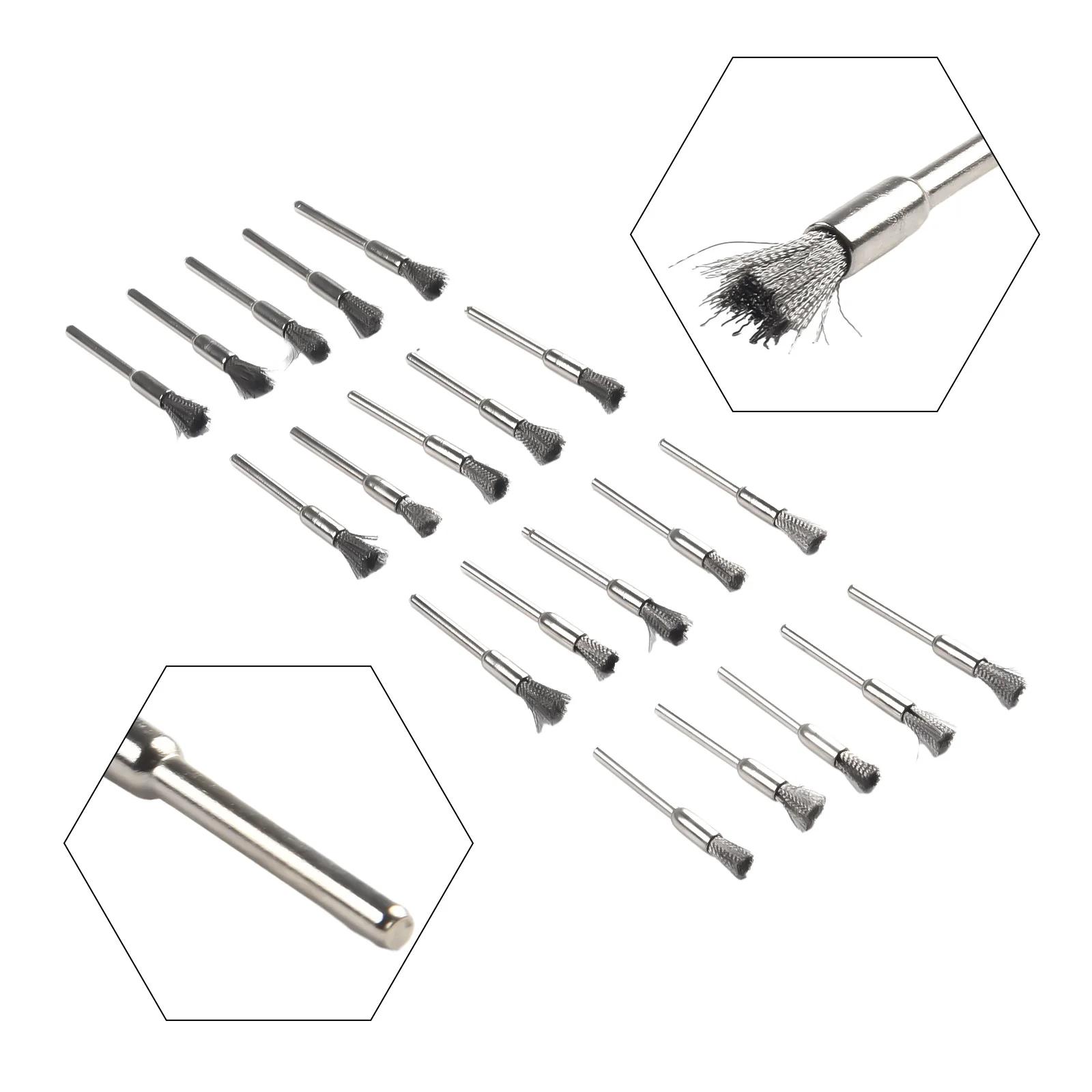 Set di spazzole in filo d'acciaio da 20 pezzi gambo da 3mm per strumenti di lucidatura rotanti in metallo accessori di ricambio per utensili elettrici fai da te per la casa