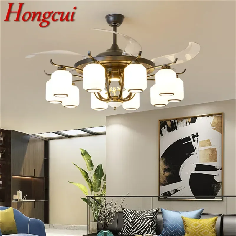 

Hongcui Modern Stealth Fan Light Luxury Living Room Restaurant Bedroom Ceiling Fan Light Remote LED Electric Fan Light