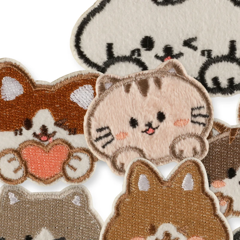 9-teiliges Katzen-Hunde-Tier-Set, niedliche selbstklebende Aufnäher für Kleidung, Kinder, bestickte Eisen-Aufkleber-Packung, Mädchen, Nähen, Stoff, Jacken, DIY – Detail 4