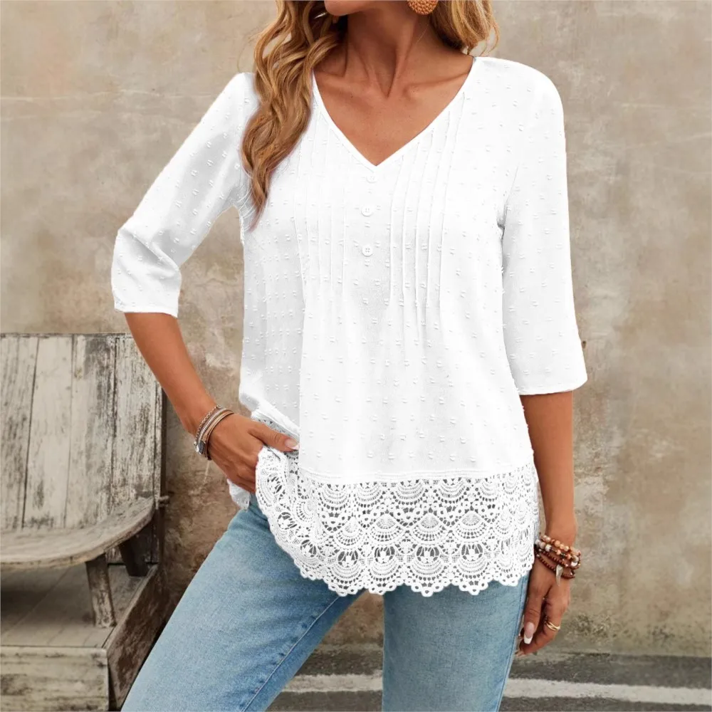 

Модный кружевной пуловер с v-образным вырезом, блузка, топы, новинка 2025, французский лесной стиль, повседневная женская рубашка с вышивкой и вышивкой
