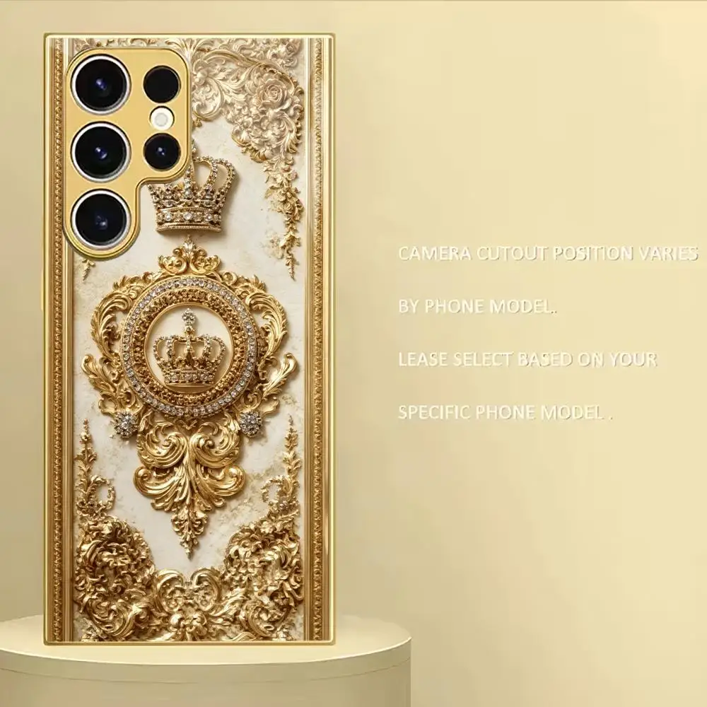 gold embossed pattern glass phone case suitable for Samsung Galaxy S26 S25 S24 S22 S21 S20 FE/Ultra/Plus anti drop