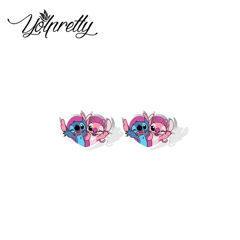 2024 New Arrival Cute Angel and Stitch Couple Love Epoxy Stud Earrings Handcraft Acrylic Resin Earrings image 4