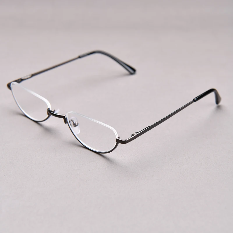 Halbrahmen-Lesebrille für Herren, hochwertige runde Legierung, Lupen, Brillenrezept, 0 bis +4, klare schmale Brille für Damen – Detail 6