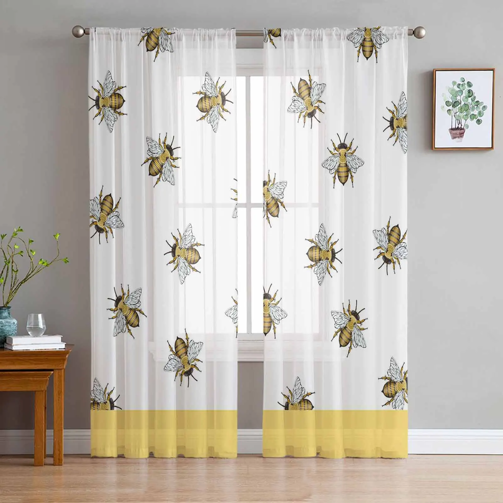 

Spring Bee Texture Sheer Window Curtains for Living Room Kitchen Children Bedroom Voile Hanging Curtain