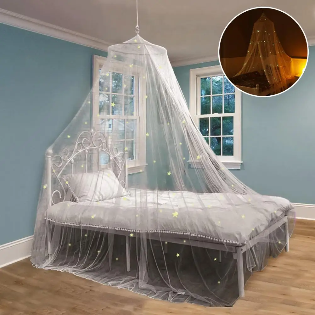 Bed Canopy Easy Installation Fluorescent Stars Design Kid Room Round Top Children Crib Bed Tent Household Supplies