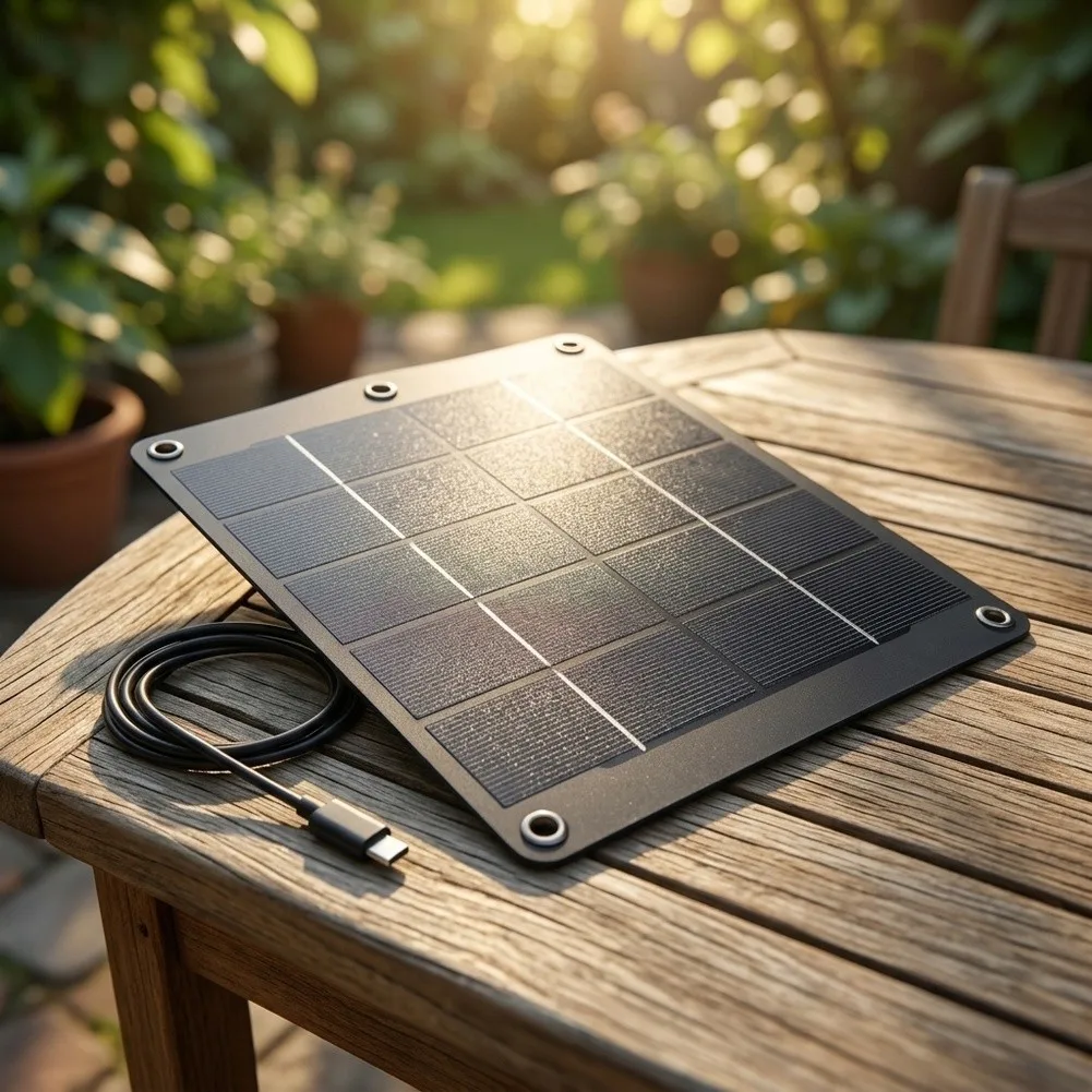 6W Portable Solar Charging Panel Black Monocrystalline Silicon USB-C for Outdoor Lights Security Cameras and Devices