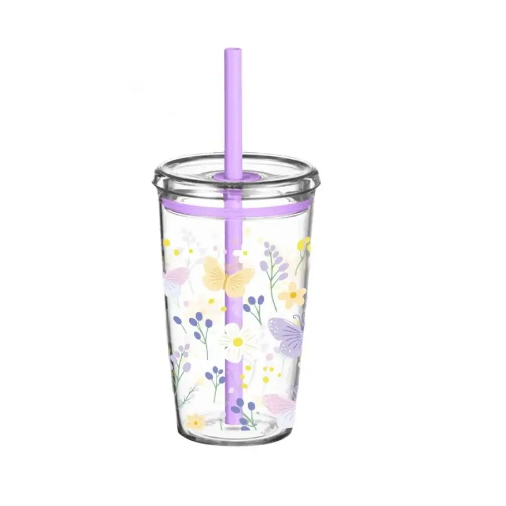 Fashion 450ml Milk Tea Straw Cup Transparent Single Layer High-value Coffee Cup Reusable Plastic Drinking Cup Office