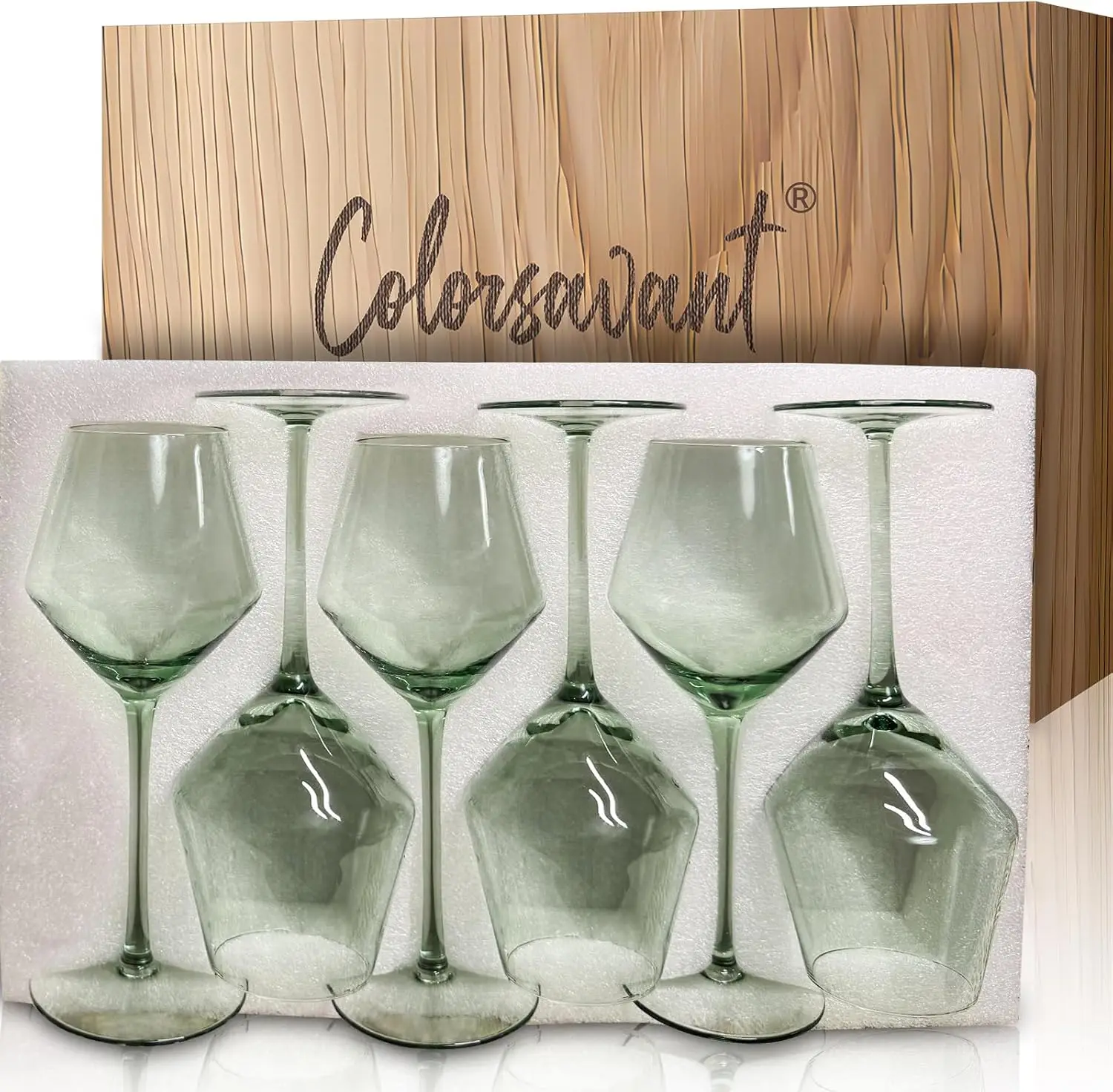 

Elegant Sage Green Wine Glasses Set of 6, Long Stem Hand Blown for Wedding Decor