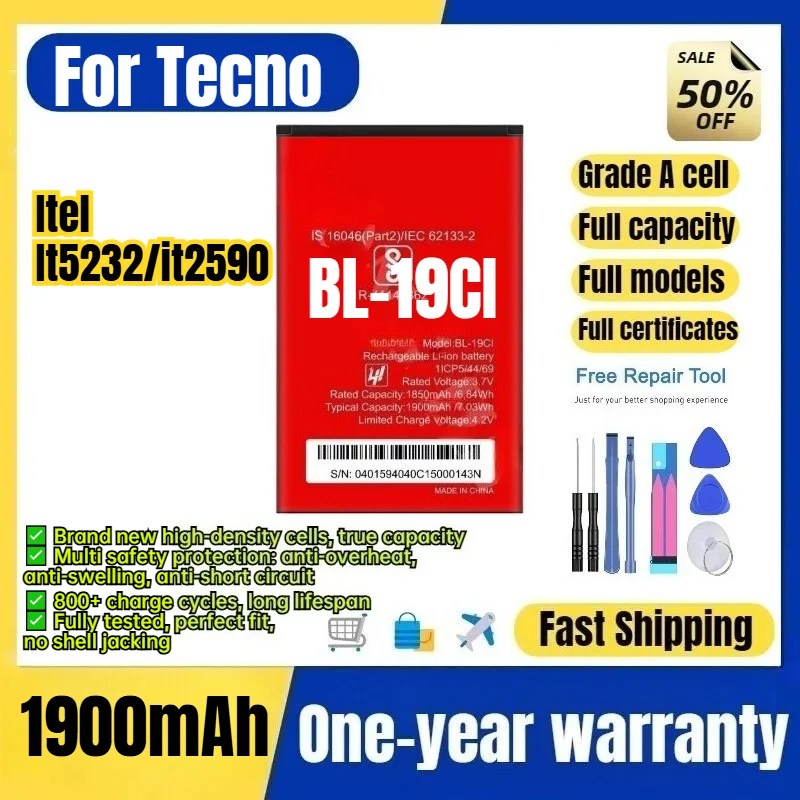 BL-19CI for Tecno Itel It5232/it2590 Phone Battery 0 Cycle  High Capacity Battery Replacement Bateria Grade A Cell with Tools