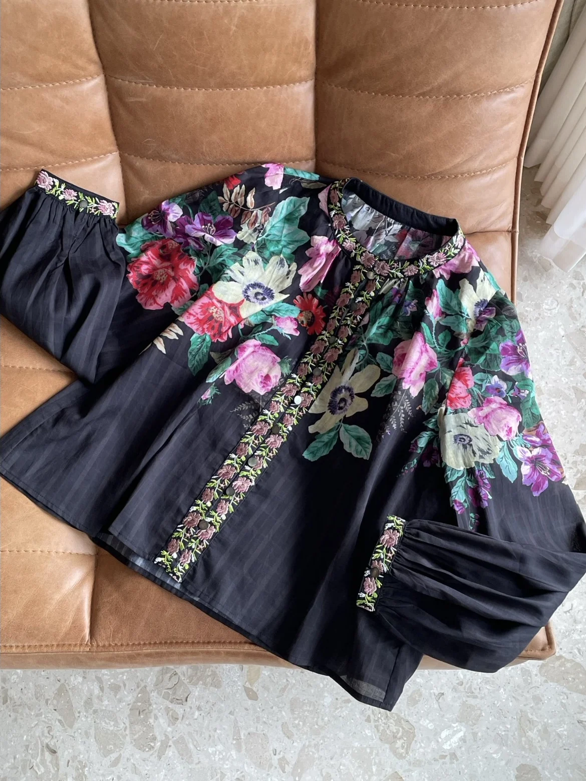 

Heidd Vintage Early Spring Heavy Embroidery round Ne Loose irt Women's Cotton Long Sve Breathable Comfortable Floral P...