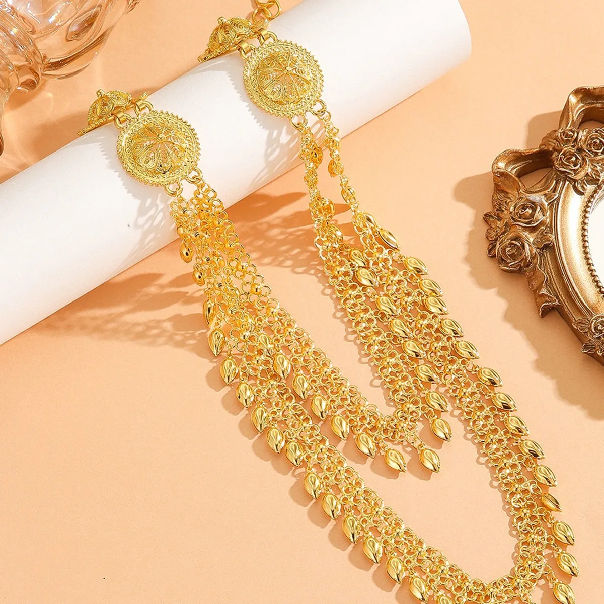 Heavy Industry Fashion Necklace - Gold-plated Multi-layer Tassel Design - Middle Eastern Style Women's