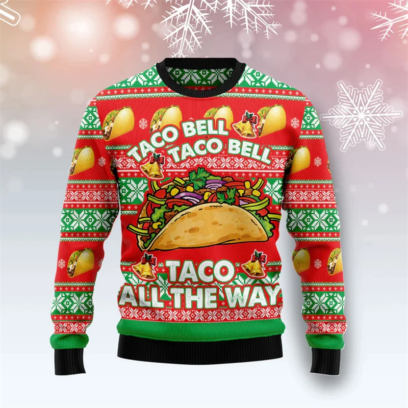 Funny Tacos Graphic Ugly Christmas Sweater Autumn Casual Holiday Xmas Food 3D Printed Sweatshirt Mens Kids Loose Pullovers