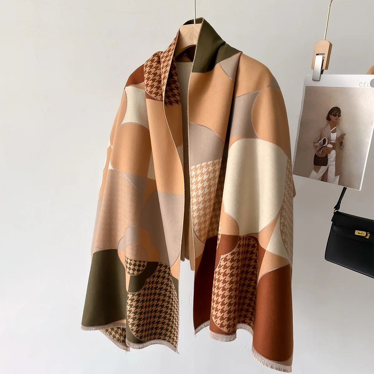 New plaid fashion high-end imitation cashmere warm long scarf cloak with a scarf on top and air-conditioning cape for women