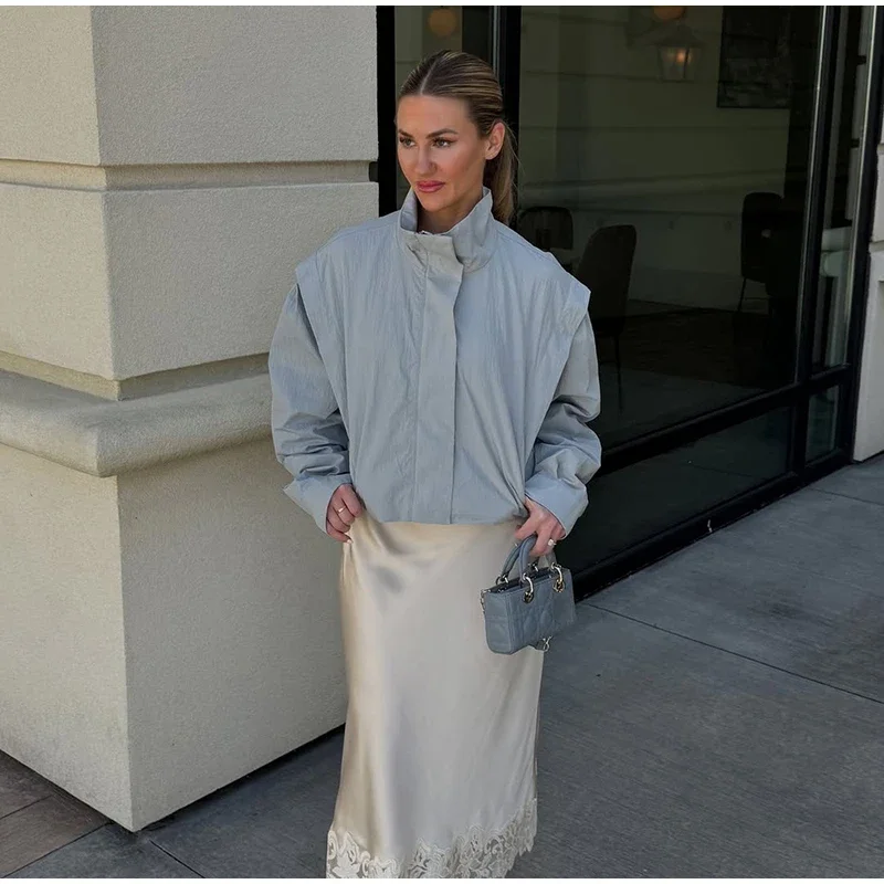 Kurze Damen-Windjacke mit Stehkragen, Locker Geschnitten, Langarm, Leichte Freizeitjacke 2026 Streetwear für Täglichen Pendler- und Outdoor-Gebrauch – Detail 5