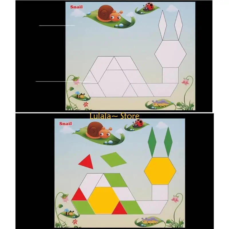 Y4QA 250 ชิ้นออกแบบใหม่ไม้ Tangram ปริศนารูปแบบสีบล็อกแฟลชการ์ด Road Trip เกมจิ๊กซอว์
