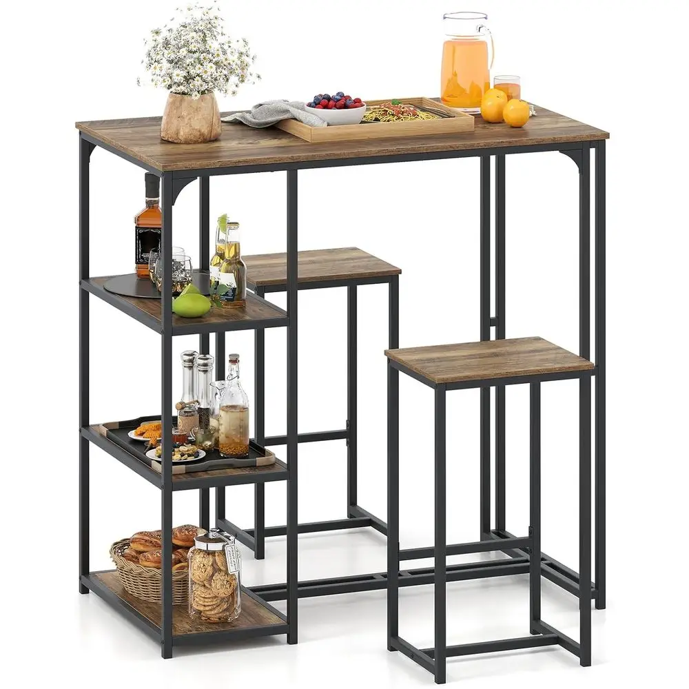 

Компактный 3-компонентный барный стол в индустриальном стиле с полками для хранения