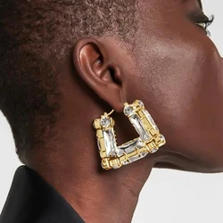 Stonefans Hollow Crystal Large Hoop Earrings Square Lady Accessories Elegant Design Geometric Rhinestone Statement Earrings Prom