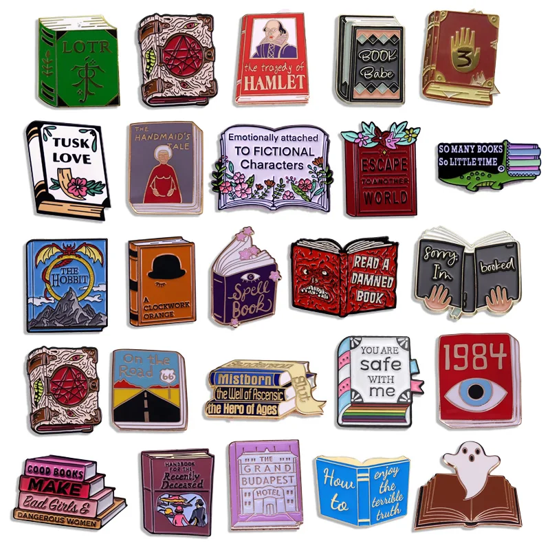 Cartoon Fashion Book Accessories Student Backpack Pin Reading Lover Brooch Magic Metal Badge for Friends Jewelry Gift