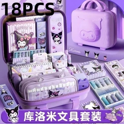 18PCS Miniso Kuromi Students Stationery Set Sanrio MyMelody Stationery Suits Box Girls Kawaii Cartoon Kids School Supplies Gifts