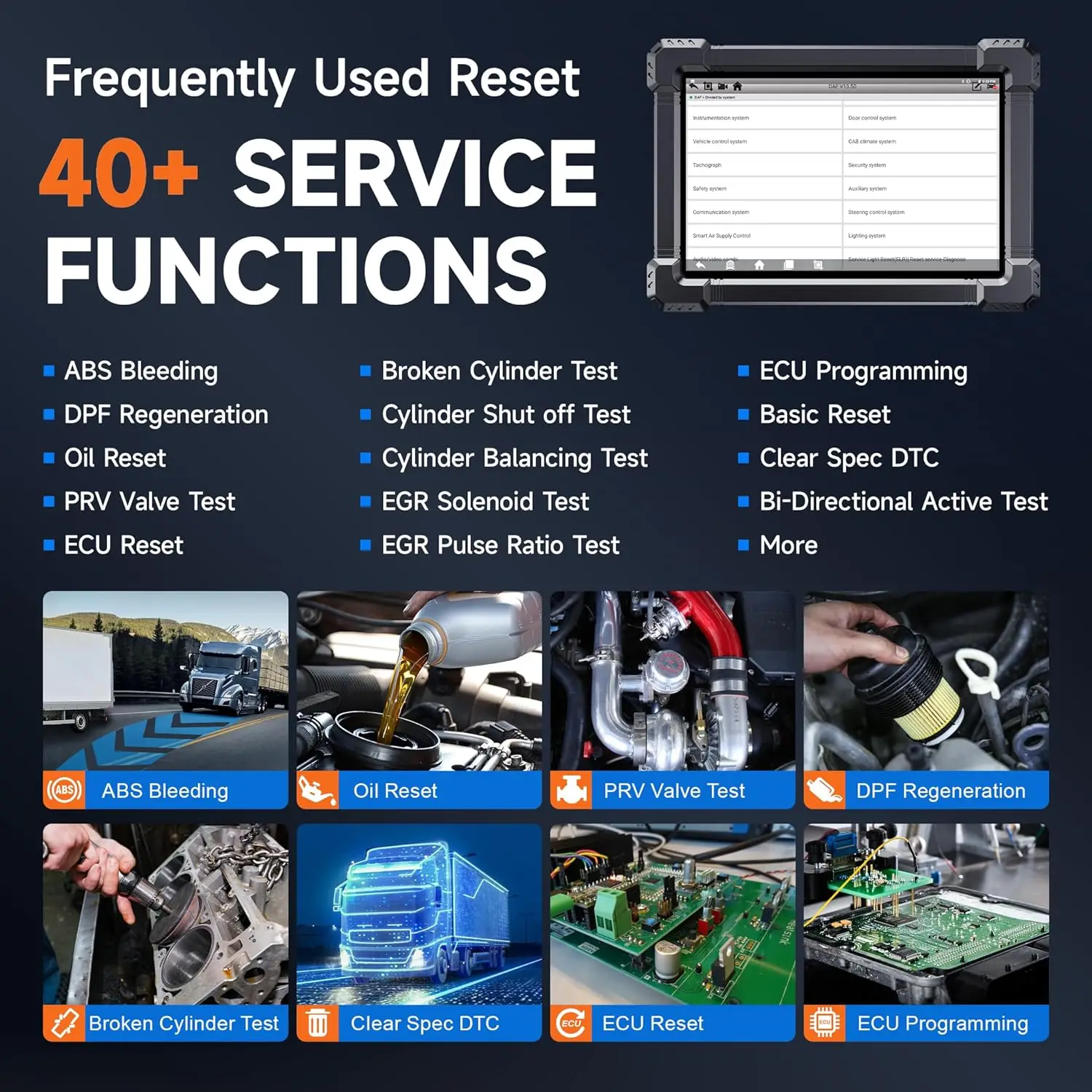 ANCEL X7 HD 10.1 ''ماسح ضوئي للشاحنة الثقيلة DPF ECU ترميز شبه شاحنات جميع أدوات تشخيص النظام أداة مسح الديزل ثنائية الاتجاه