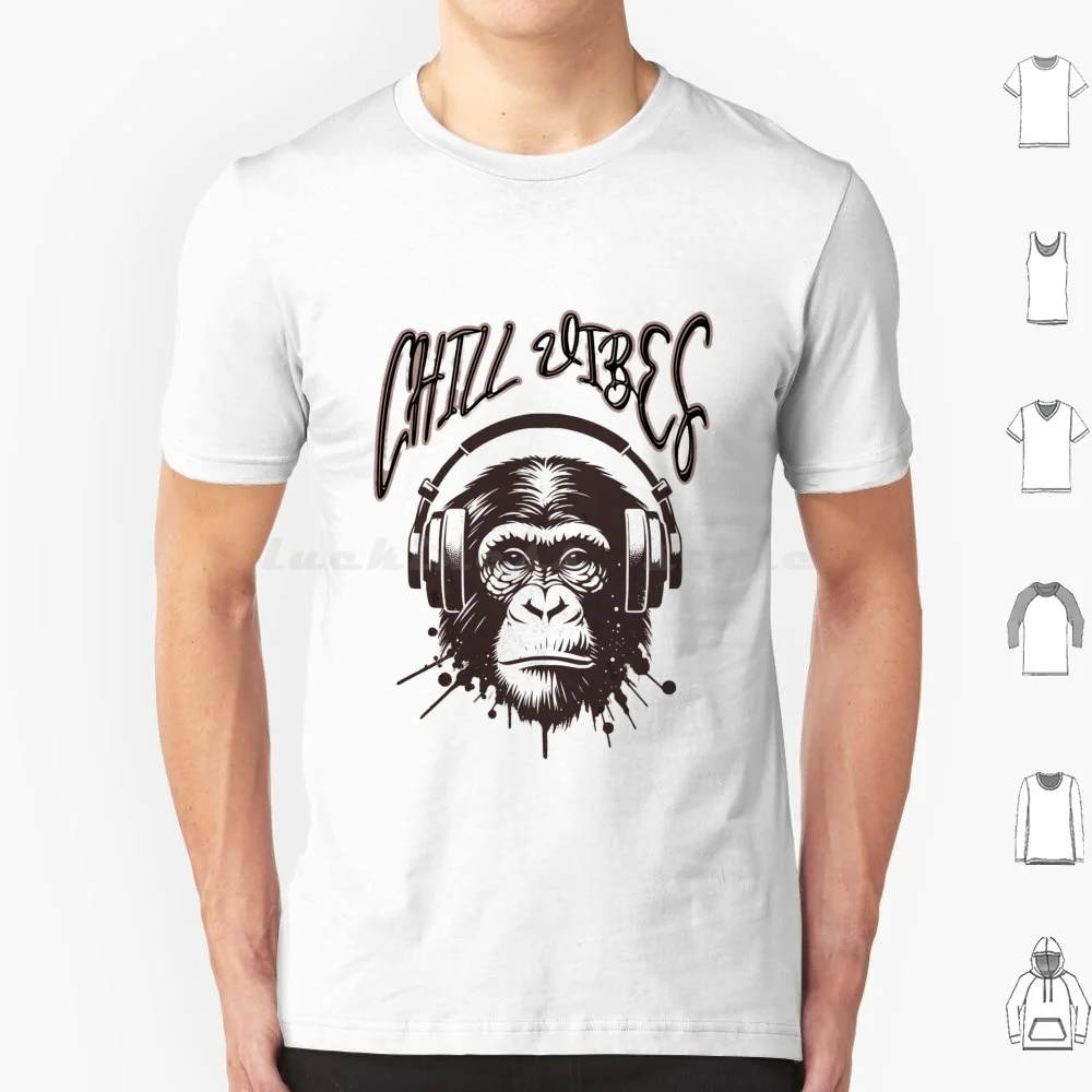 Chill Vibes Gorilla With Headphones T Shirt Cotton Men Women DIY Print Chill Vibes Gorilla With Headphones Trendy Art Music