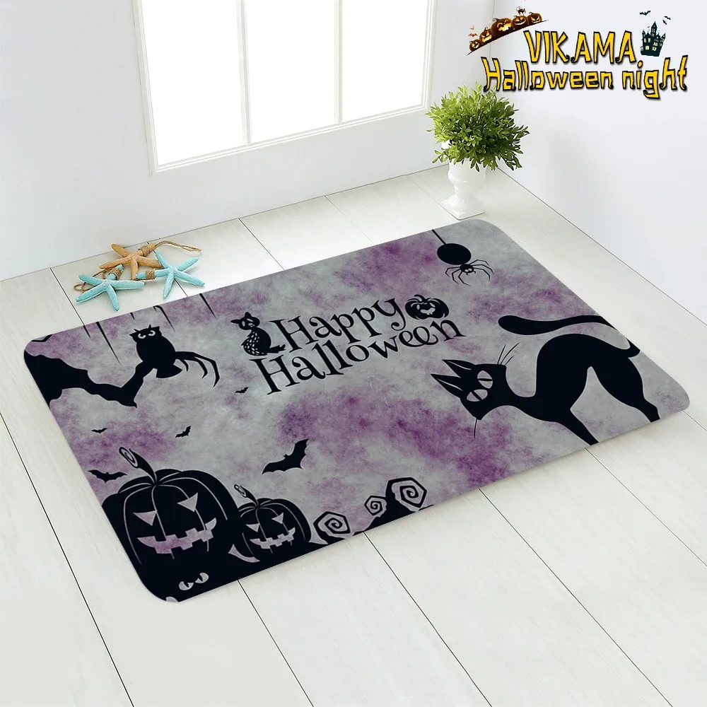 VIKAMA Halloween Devil Pumpkin Pattern Floor Mat for Bathroom Door, Stain-resistant and Anti-slip Floor Mat, Interior Decoration