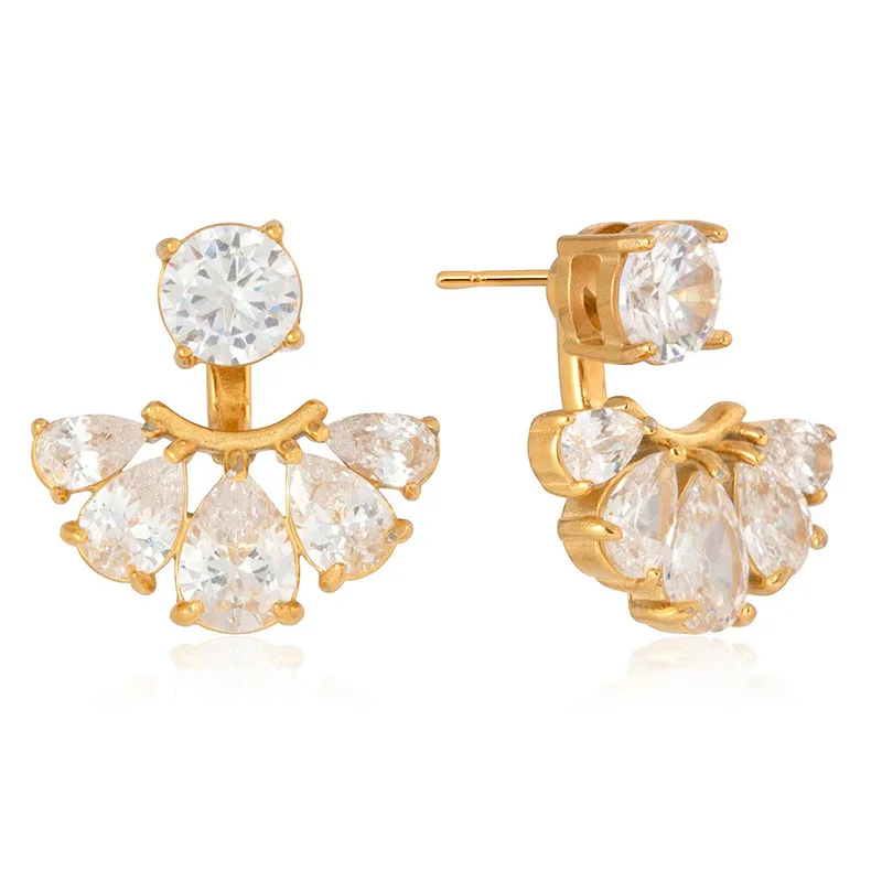 

Apexelle Brand Fashion Jewelry Stainless Steel Earrings Fan Shape Inlaid Zircon Drop Earrings Delicate Ear Adornments
