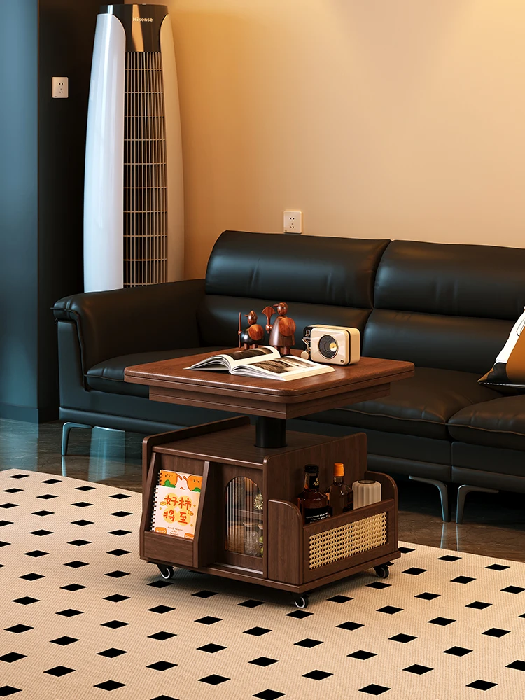 Lifting coffee table folding mobile cart solid wood tea table tea small apartment living room multi-functional sofa