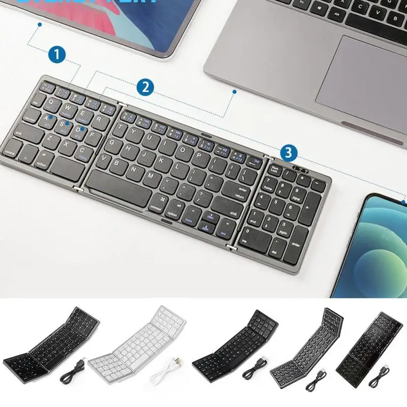 

Mini Triple Folding Wireless Keyboard Multi System Blue Tooth Numeric Keypad Rechargeable For IOS Windows AndroidIpad Tablet