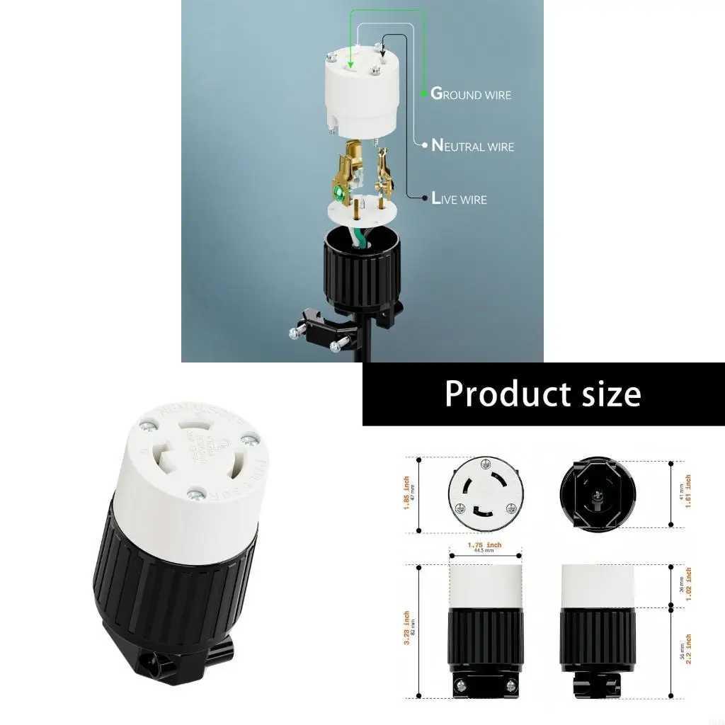 193A NEMA L5 30R Plug 30A 125V Heavy Duty Connector Power Outlet Adapter Replacement For Commercial Industrial Application
