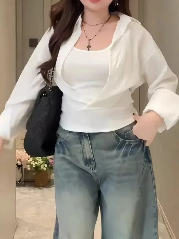 

plus Size Women's Slim Fit Shirt Unique Beautiful Pure Desire Style Summer New Collar Inner Wear Korean Style Trend