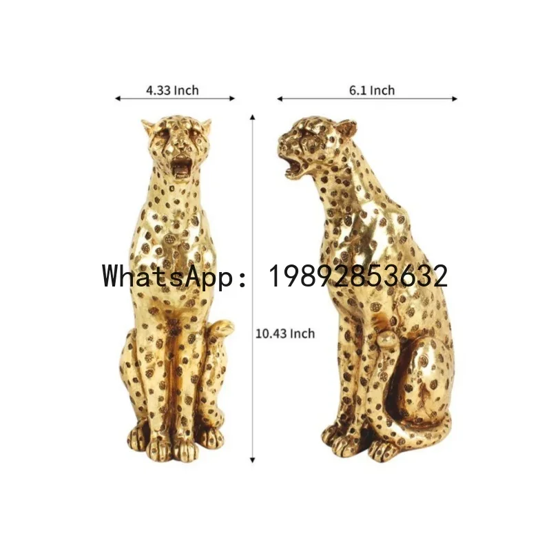 U2  Resin Handicraft Artificial Animal Sculpture Golden Leopard Cheetah Animal Decorative Figurines Home Decoration Accessories
