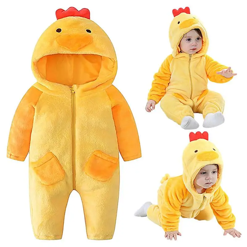 

Breathable Elastic Rompers Kids Chicken Onesie Animal Cartoon Hooded Zippered Costume Children Kids Chicken Cloths Party Indoor