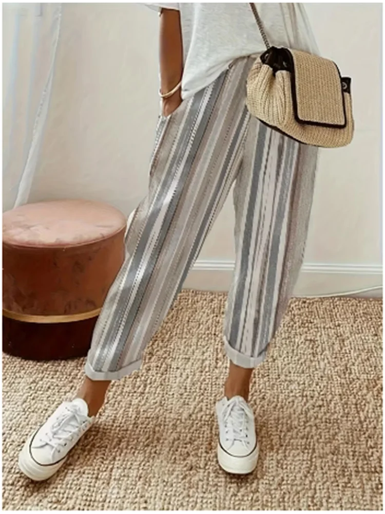 Slant Pocket Color Blocked Loose Pants Casual Comfortable Street Versatile Pants Spring Summer Women's Clothing