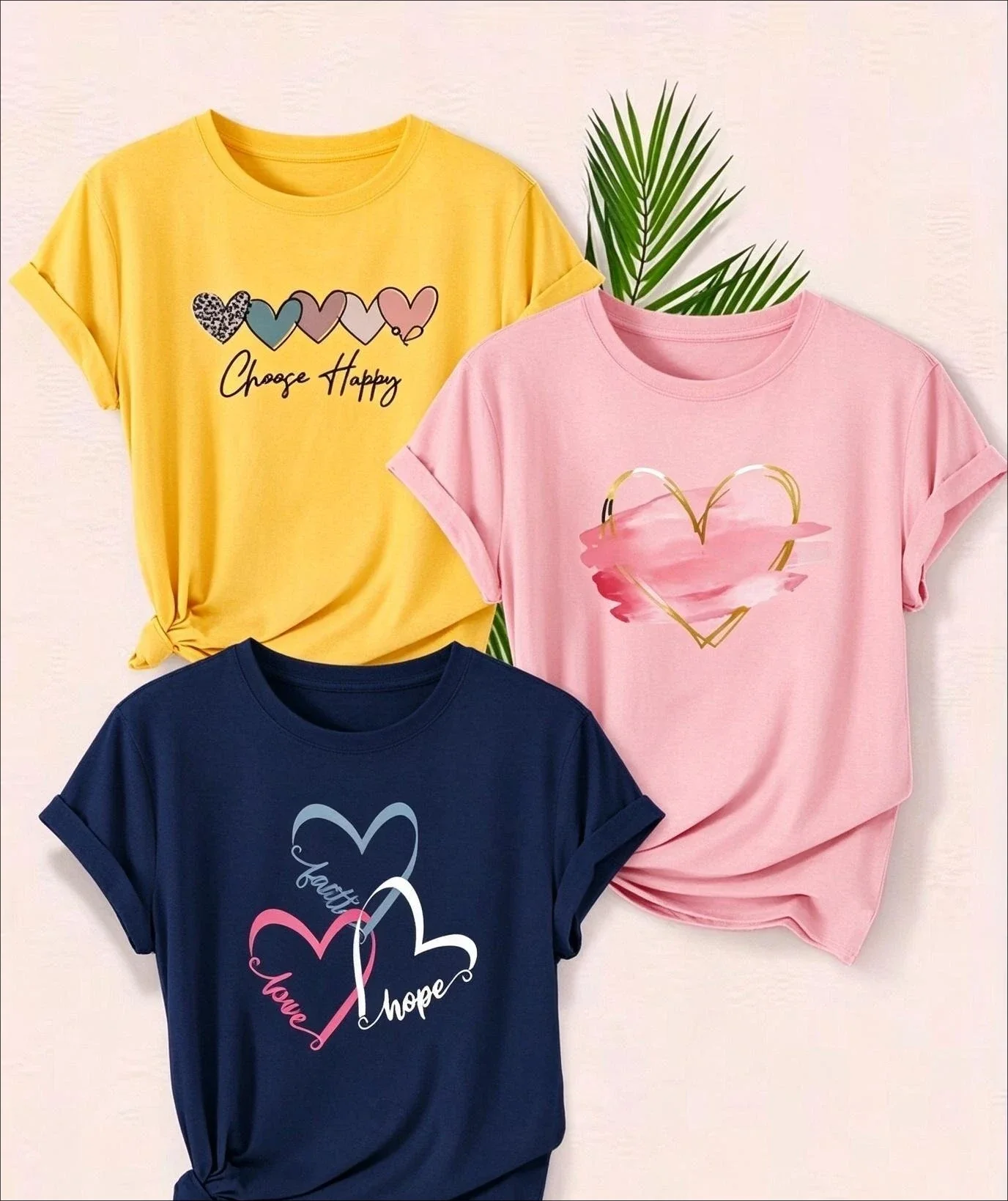3pcs White Summer Dress Code Women T Shirt Effortless Chic Love Heart Graphic Tee Class Outfit Top