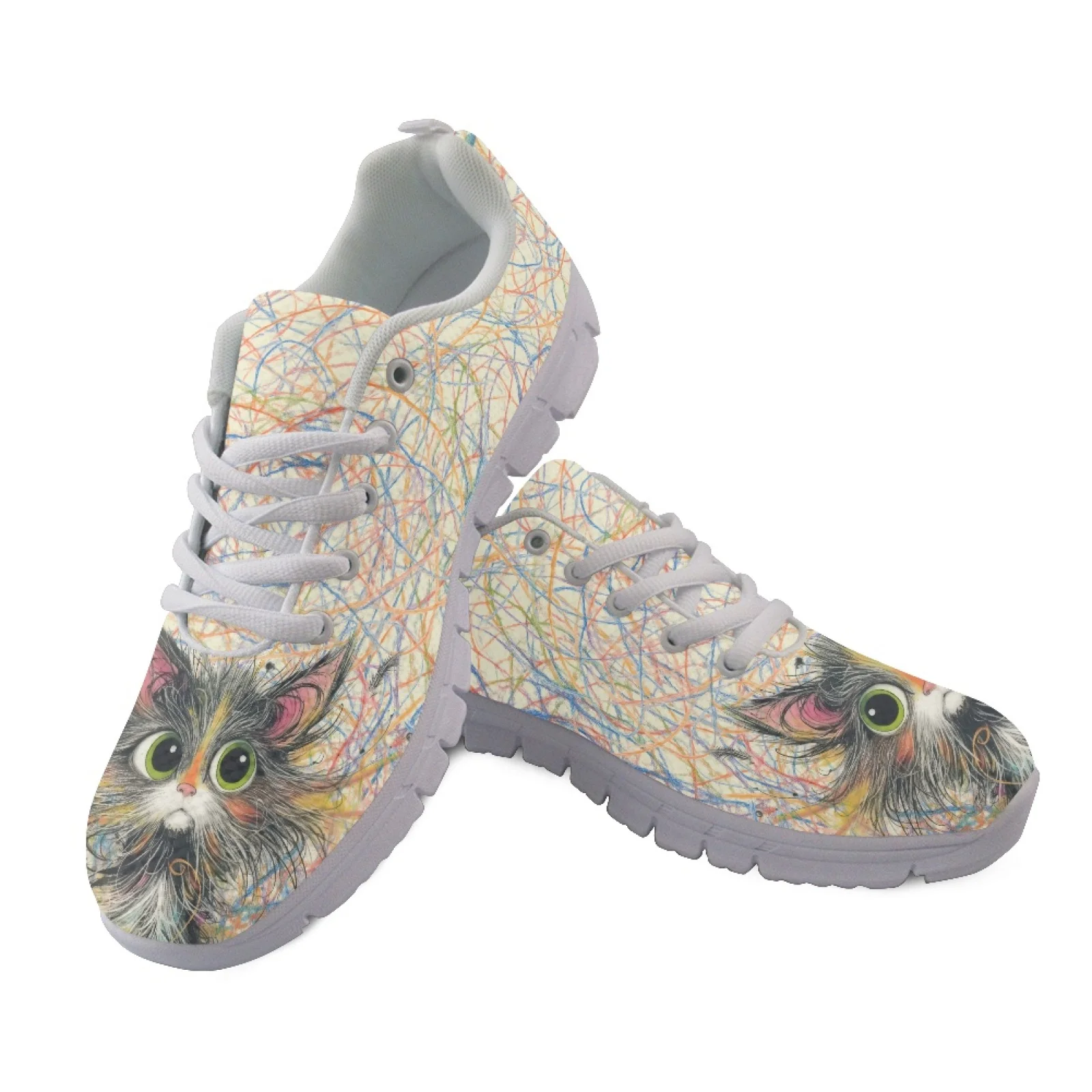 Coloranimal Messy Line Cat Art Women's Running Shoe Lightweight Soft Mesh Running Sneakers for Travel