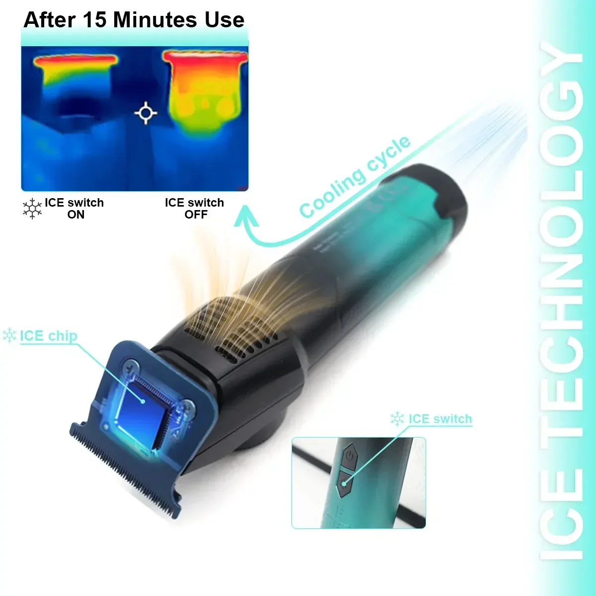 Professional Hair Clipper VGR V-946 Ice Tech Metal Body DLC Blue Blade Brushless Motor 8000RPM 0 Gap For Barber Haircut Machine