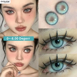 OVOLOOK-1 Pair(2pcs) Blue Contact Lenses Myopia Pupils With Diopters Fashion Lenses for Eyes Color Lenses Prescription Lenses