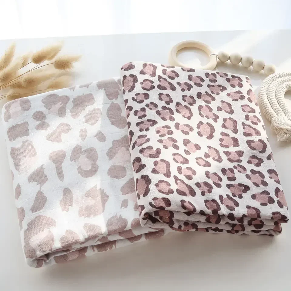 Bamboo Cotton Swaddle Blanket Sets Leopard Print Soft Babies Travel Portable Crib Blanket for Newborns