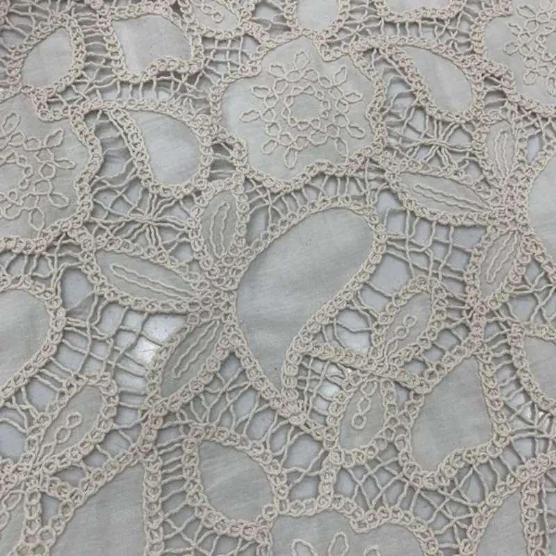 High quality new white100%cotton cord embroidery lace female 3D embroideried fabric for woman vacation wedding dress