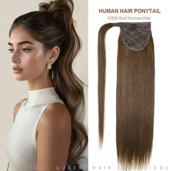 Ponytail Real Human Hair Wrap Around Invisible Magic Paste Ponytails Hair Extensions Natural Remy Human Hair Extension For Women