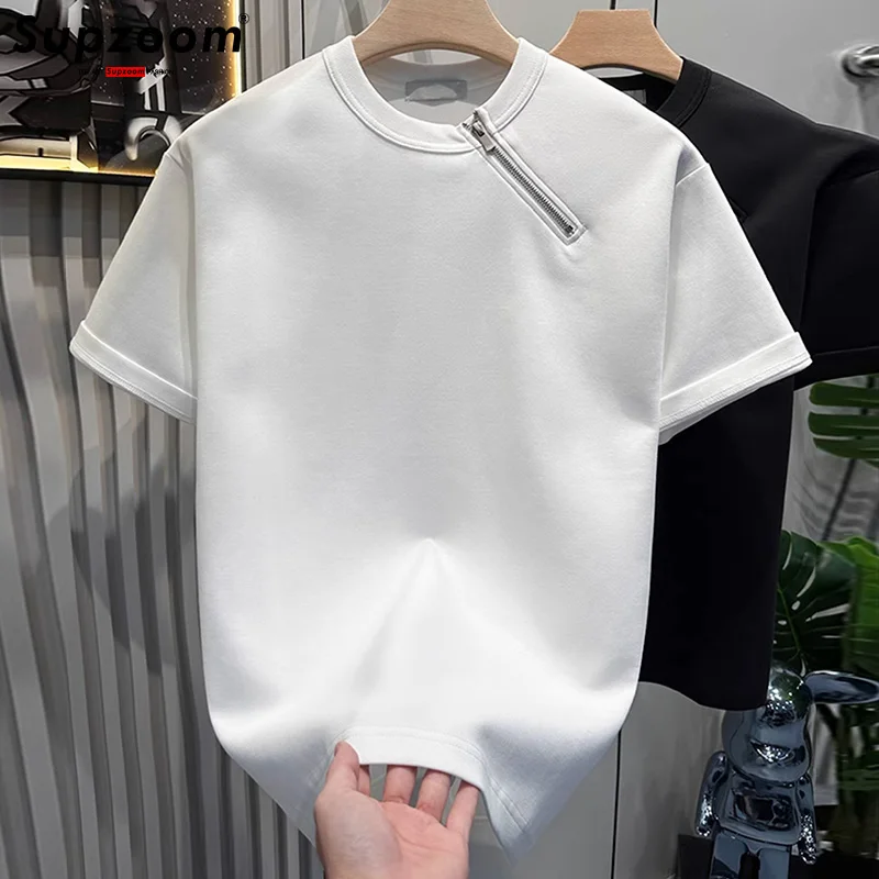 Supzoom New Arrival Top Fashion Summer High Street Zipper Ink Neutral O-neck Casual Heavy Texture Cotton Ins Loose Men T shirt